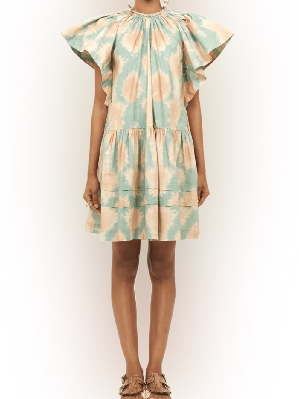 Ulla Johnson Mini Dress Isolde Calcite Print Small 4 Cotton Tie Dye Designer